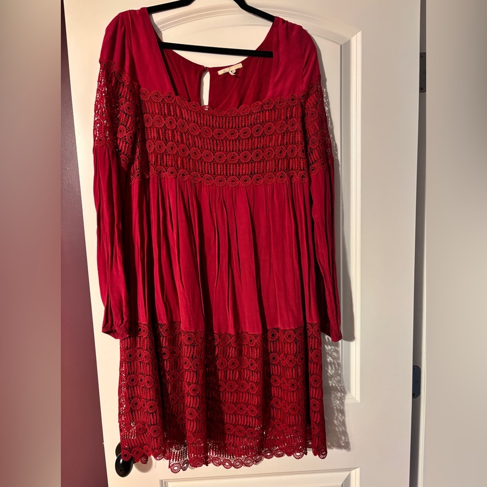 Anthropologie Red Dress with Lace Accents